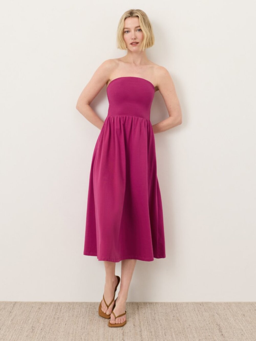 Pact Organic Fit & Flare Strapless Dress, Cactus Flower Pink, Size M, NWOT